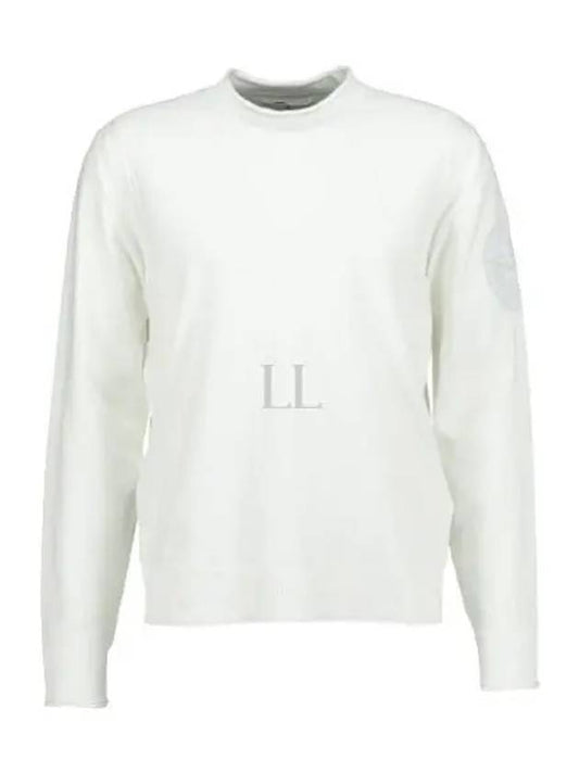 Compass Embroidered Crew Neck Organic Cotton Knit Top White - STONE ISLAND - BALAAN 2