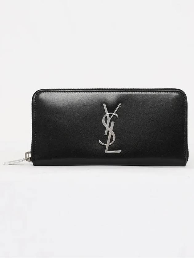 Monogram Silver Logo Zip Around Long Wallet Black - SAINT LAURENT - BALAAN 4