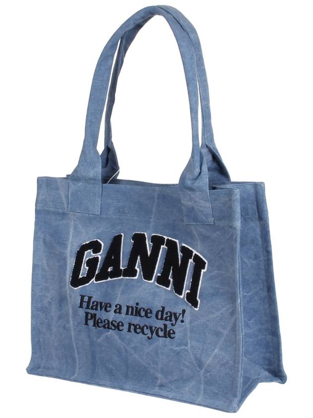 Embroidered Logo Canvas Large Tote Bag Blue - GANNI - BALAAN 2