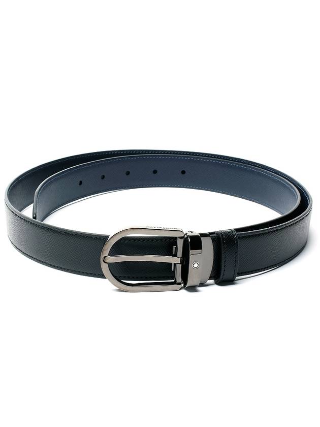 Horseshoe Silver Buckle Double-Sided Leather Belt Black Blue - MONTBLANC - BALAAN 2