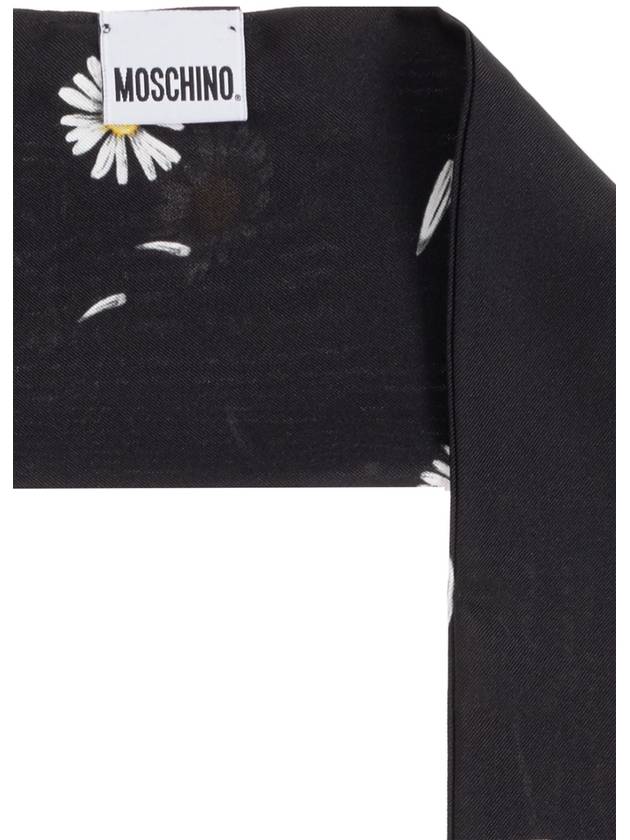 Moschino Silk Scarf With Floral Motif, Women's, Black - MOSCHINO - BALAAN 4