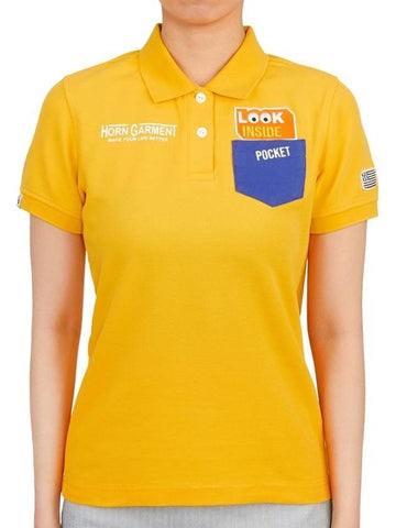 Women's Rook of Polo Short Sleeve T-Shirt Yellow - HORN GARMENT - BALAAN 1