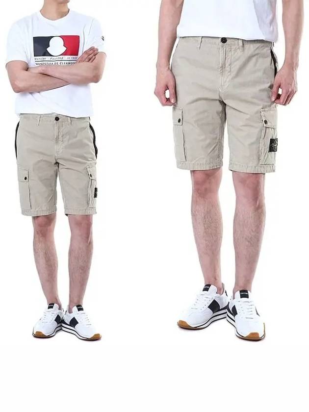 Logo Cotton Slim Cargo Shorts Beige - STONE ISLAND - BALAAN 3