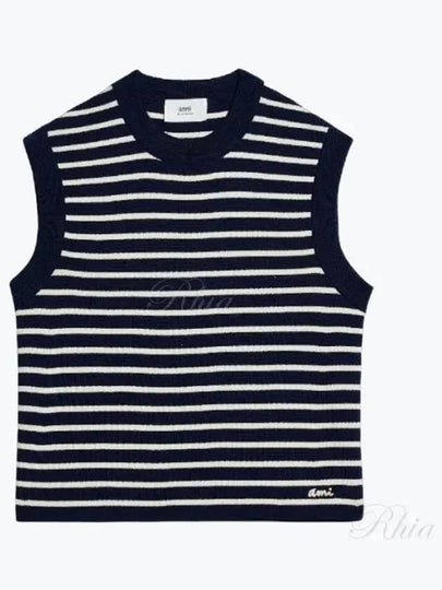 Embroided Sailor Knit Vest Navy - AMI - BALAAN 2