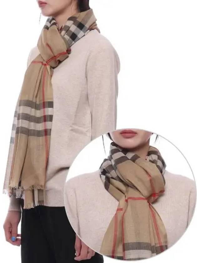 Check Wool Silk Scarf Beige - BURBERRY - BALAAN 2