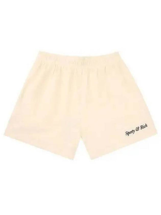 Women s Italic Logo Embroidered Shorts Pants Cream SH911CR - SPORTY & RICH - BALAAN 2