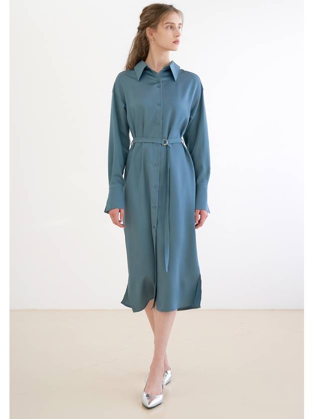 Two Button Silky Long Shirt Dress BLUE - ILROZE - BALAAN 2