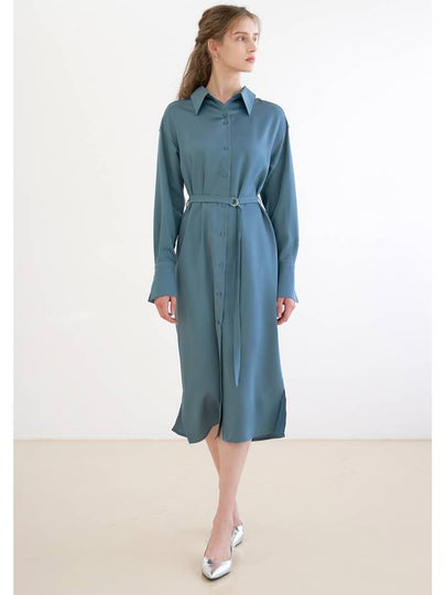 Two Button Silky Long Shirt Dress BLUE - ILROZE - BALAAN 2