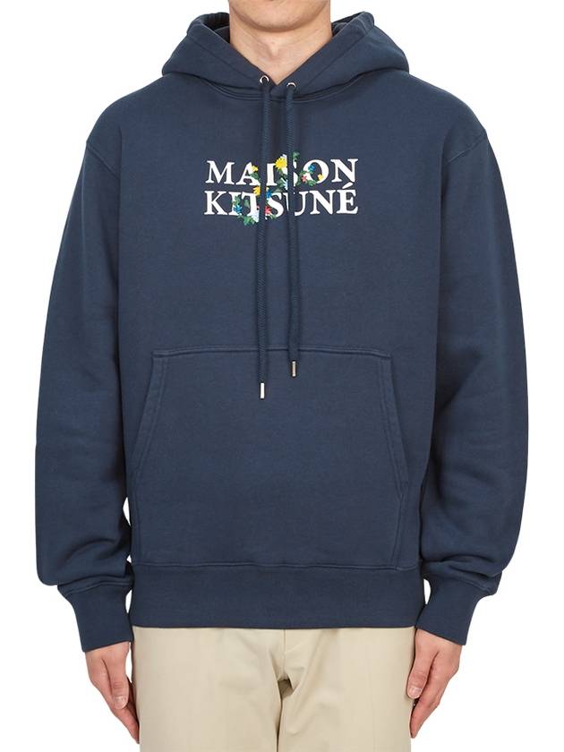 Flowers Comfort Logo Print Hoodie Ink Blue - MAISON KITSUNE - BALAAN 2