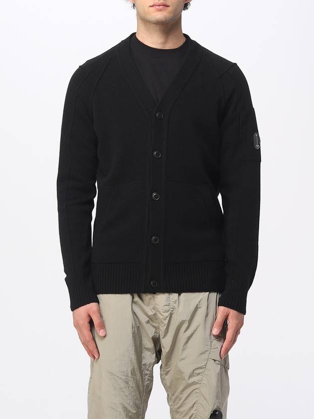 Men's Lens Wappen Lambswool Cardigan Black - CP COMPANY - BALAAN 2