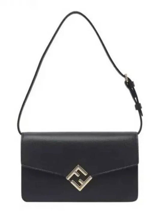 FF Logo Chain Diamond Leather Cross Bag Black - FENDI - BALAAN 2
