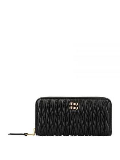 Matelasse Leather Logo Zipper Long Wallet Black - MIU MIU - BALAAN 2