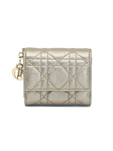 Lady Lotus Grain Calfskin Half Wallet Gold - DIOR - BALAAN 1