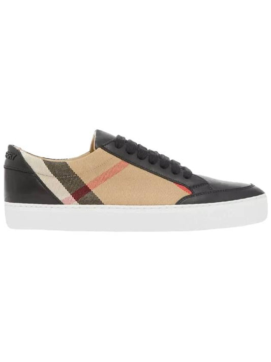 House Check Panel Leather Low Top Sneakers Black - BURBERRY - BALAAN 1