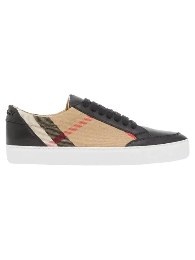 House Check Panel Leather Low Top Sneakers Black - BURBERRY - BALAAN 1