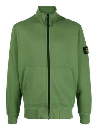 Garment Dyed Cotton Fleece Zip Up Jacket Olive - STONE ISLAND - BALAAN 2