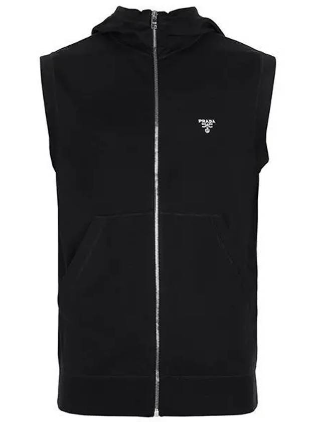 Logo Zip Up Hoodie Vest Black - PRADA - BALAAN 2