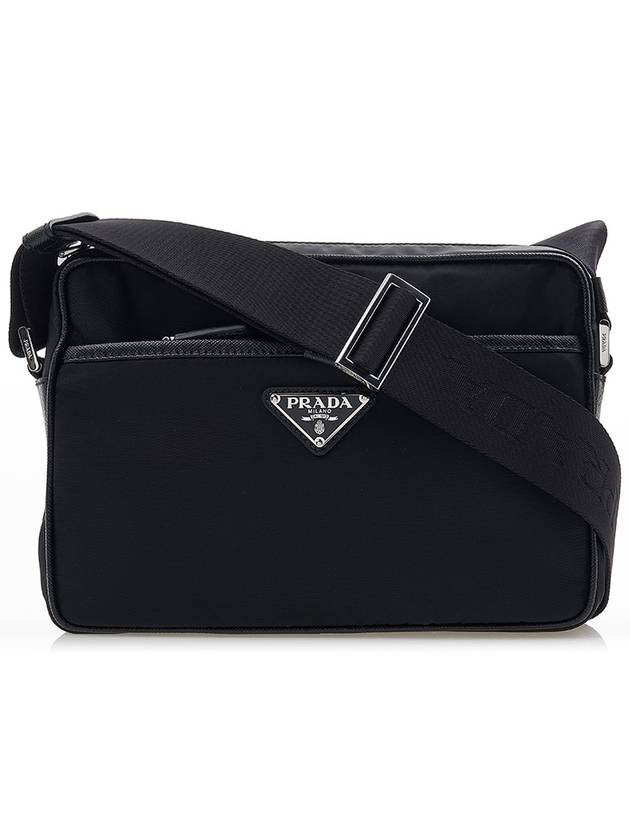 Re-Nylon Saffiano Leather Triangle Logo Cross Bag Black - PRADA - BALAAN 2