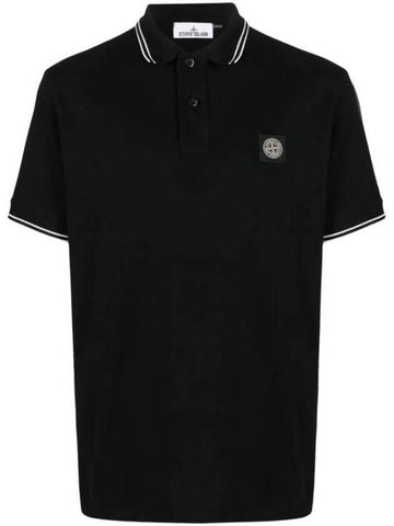 Logo Patch Short Sleeve Polo Shirt Black - STONE ISLAND - BALAAN 1