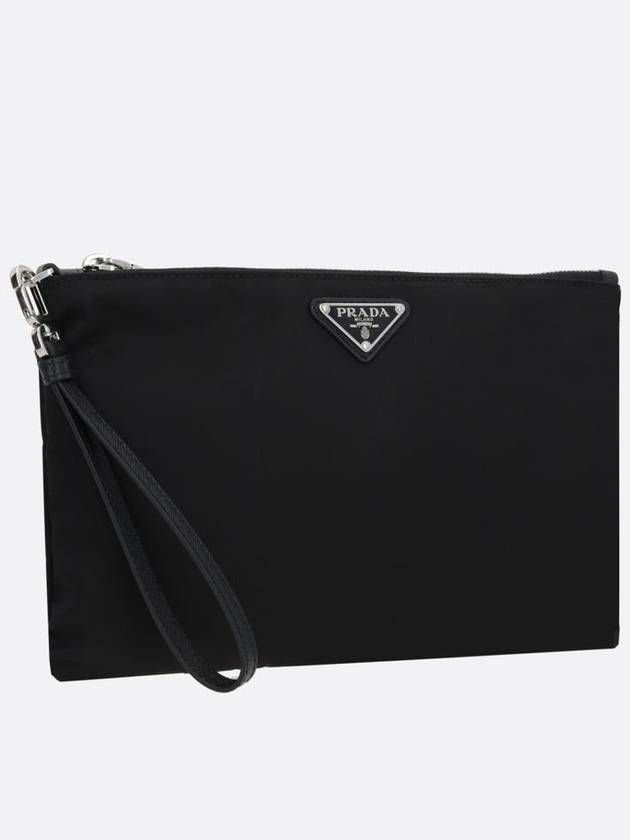 Re-Nylon and Saffiano Leather Clutch Bag Black - PRADA - BALAAN 3