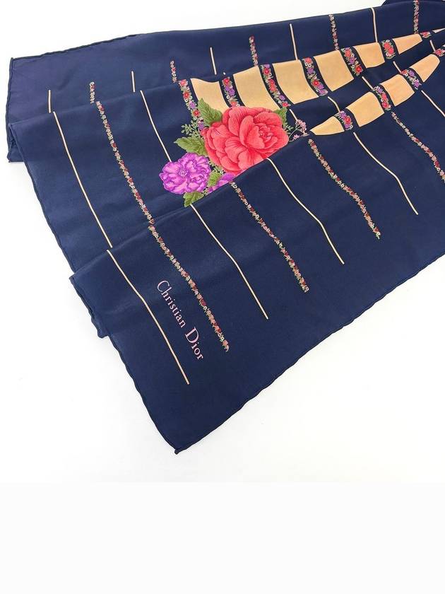 Navy Flower Logo Scarf 4VDIF25345 - DIOR - BALAAN 8