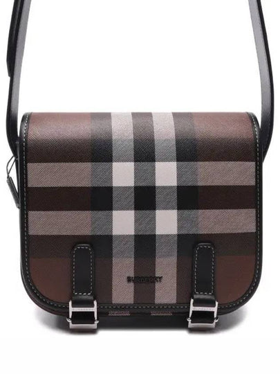 Check Print Leather Messenger Bag Dark Birch Brown - BURBERRY - BALAAN 2