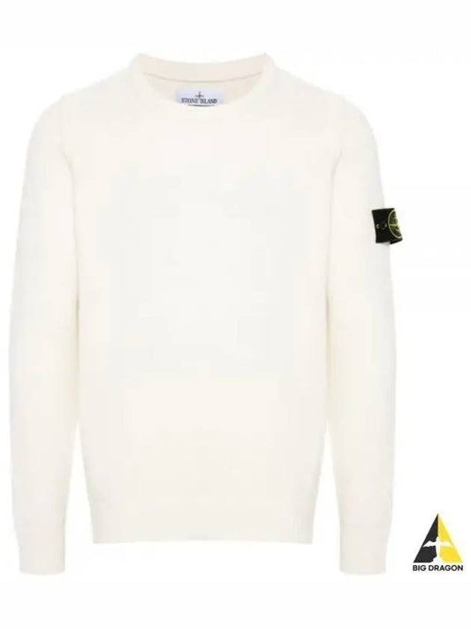 Logo Patch Lambswool Crewneck Knit Top Natural - STONE ISLAND - BALAAN 2