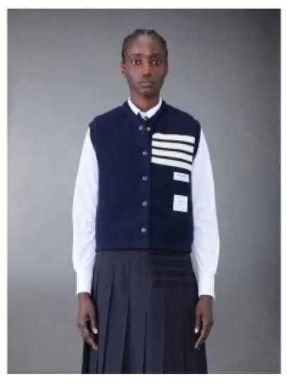 Fine Merino And Jersey Padding Reversible Vest Navy - THOM BROWNE - BALAAN 2