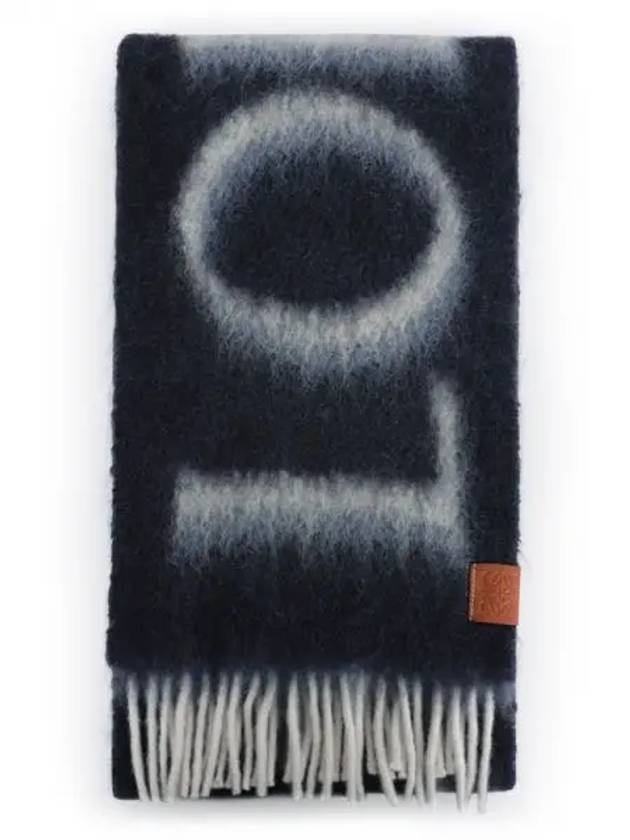 Logo Fringe Wool Mohair Scarf Navy Grey - LOEWE - BALAAN 2