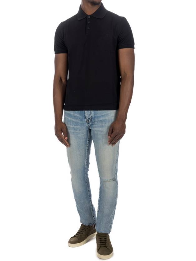 Men's Monogram Cotton Short Sleeve Polo Shirt Black - SAINT LAURENT - BALAAN 3