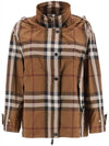 Check Off Shoulder Hooded Jacket Brown - BURBERRY - BALAAN 1