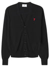 Red Heart Logo Merino Wool Cardigan Black - AMI - BALAAN 2