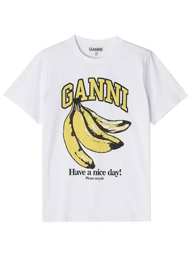 Basic Jersey Banana Relaxed Short Sleeve T-Shirt White - GANNI - BALAAN 2