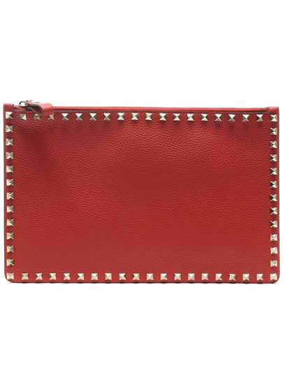 Rockstud Grained Leather Clutch Bag Red - VALENTINO - BALAAN 2