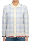 Hairline Check Scalloped Polo Cardigan Light Blue - THOM BROWNE - BALAAN 3