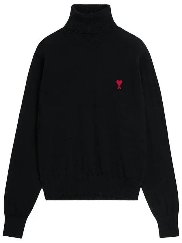 Men's Heart Logo Wool Turtleneck Black - AMI - BALAAN 3