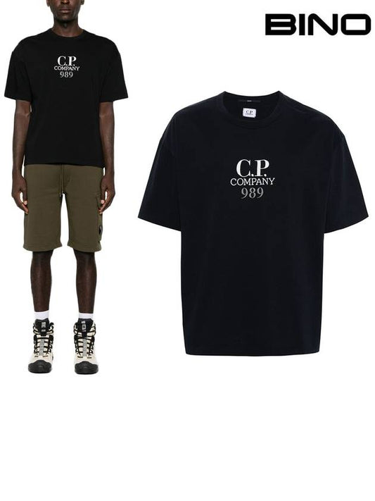 20/1 Jersey Boxy Logo Short Sleeve T-Shirt Black - CP COMPANY - BALAAN 2