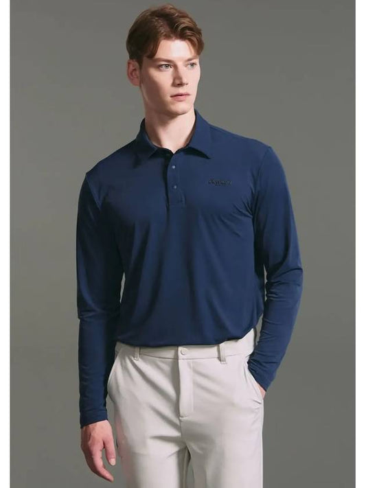 Men s basic slightly brushed long sleeved collar t shirt dark blue - CLEVELAND GOLF - BALAAN 1