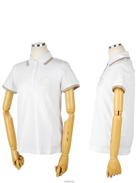 Women's Glitter Detail Logo Short Sleeve Polo Shirt White - MONCLER - BALAAN 2