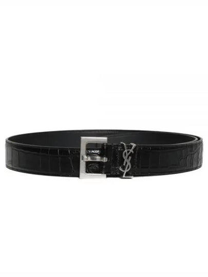 Monogram Crocodile Leather Belt Black - SAINT LAURENT - BALAAN 2