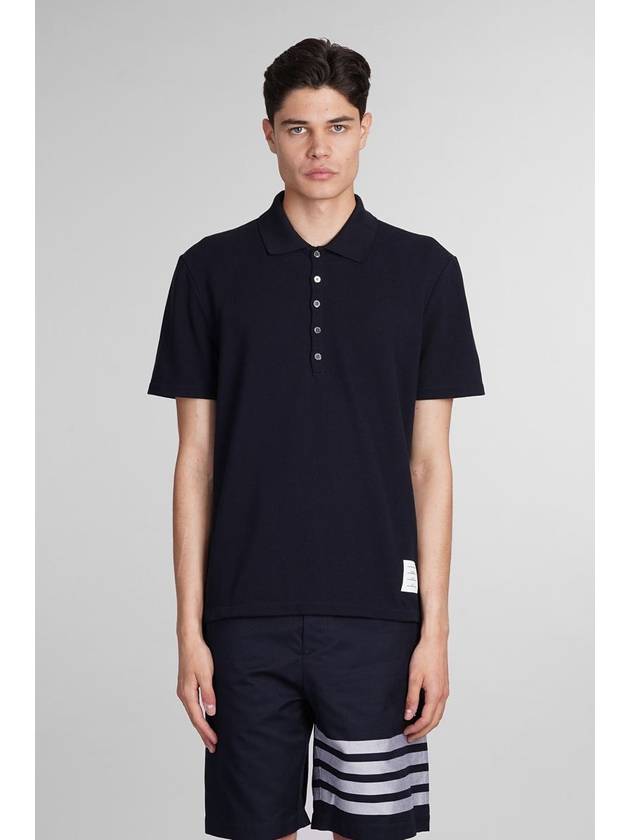 Men's Cotton Pique Center Bag Striped Short Sleeve Polo Shirt  Navy - THOM BROWNE - BALAAN 2