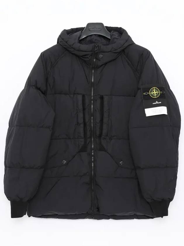 Garment Dyed Crinkle Reps Recycled Nylon Hoodie Padding Black - STONE ISLAND - BALAAN 3