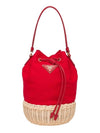 Hemp Triangle Logo Basket Mini Bucket Bag Red - PRADA - BALAAN 2