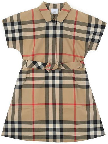 Kids Check Tie Waist Shirt Dress Archive Beige - BURBERRY - BALAAN 1