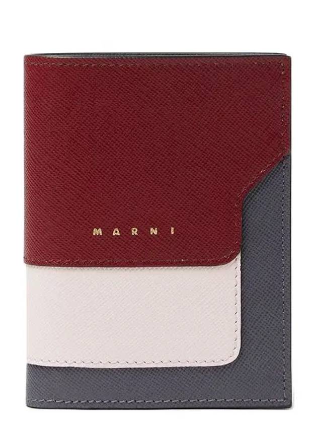 Saffiano Leather Color Block Half Wallet Red - MARNI - BALAAN 2