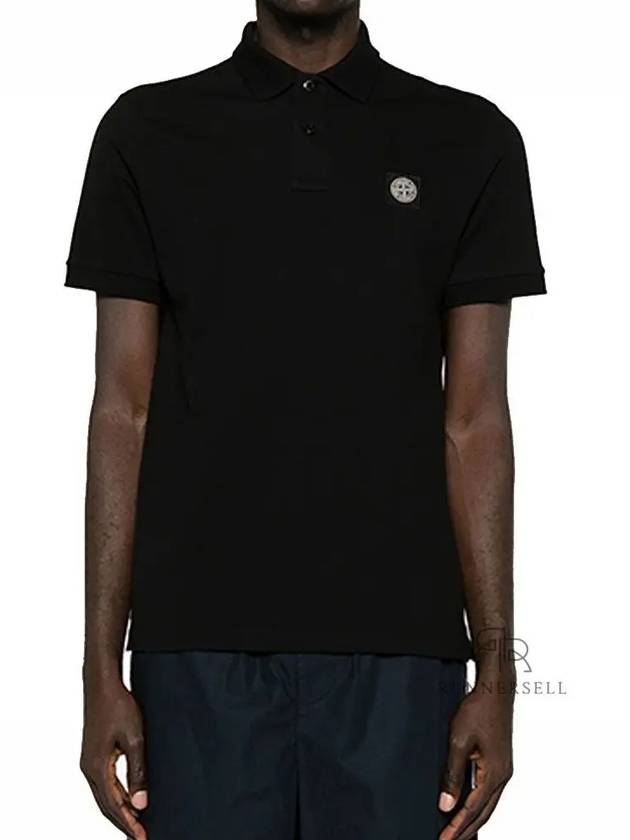 Pique Stretch Cotton Short Sleeve Polo Shirt Black - STONE ISLAND - BALAAN 2