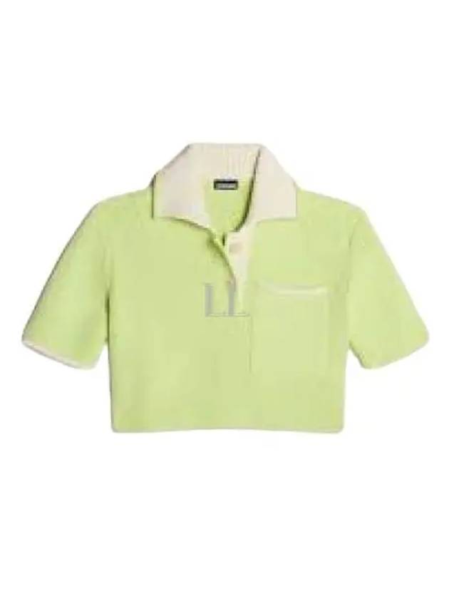 Le Maille Arco Contrasted Cropped Knit Polo Shirt Light Green - JACQUEMUS - BALAAN 2