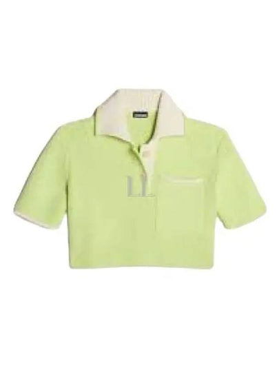 Le Maille Arco Contrasted Cropped Knit Polo Shirt Light Green - JACQUEMUS - BALAAN 2