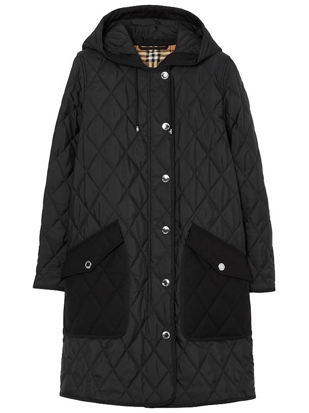 Women's Diamond Quilted Hoodie Single Coat Black - BURBERRY - BALAAN 2