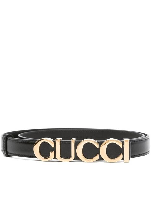 Gold Logo Buckle Thin Leather Belt Black - GUCCI - BALAAN 2